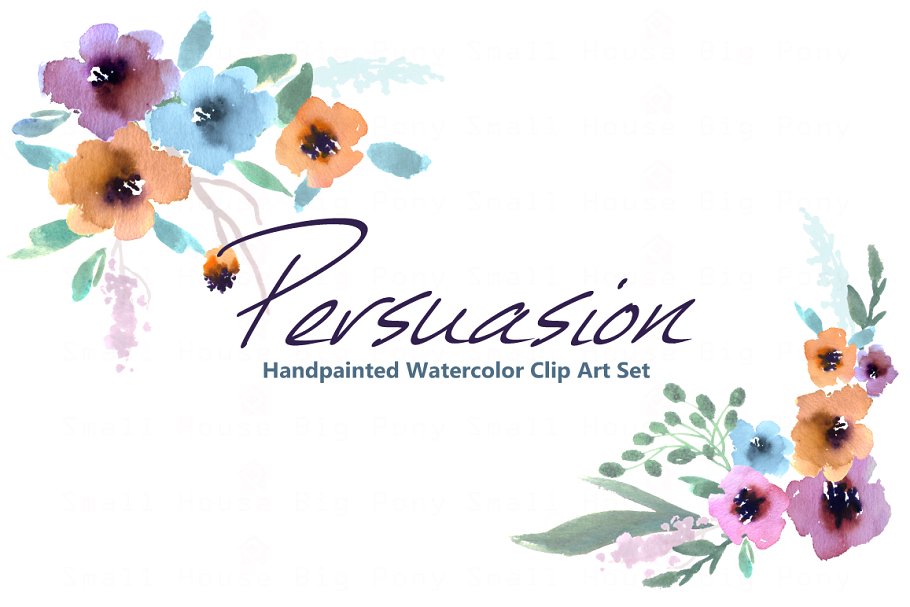 水彩花卉剪贴画合集 Persuasion-Watercolor Clip Art插图(4)