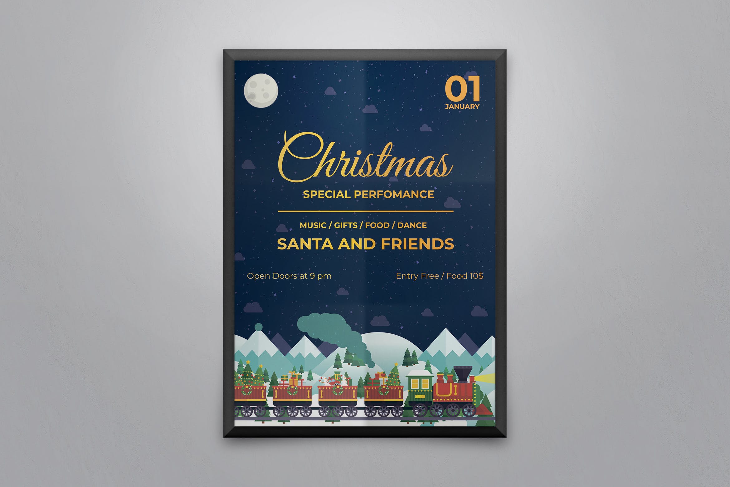 圣诞列车圣诞节主题活动海报传单设计模板 Christmas Party Flyer and Poster Template插图