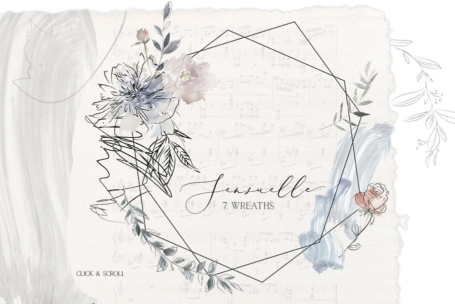 线条性感水彩花卉剪贴画、字体 Sensuale Watercolor Floral Clipart插图(6)