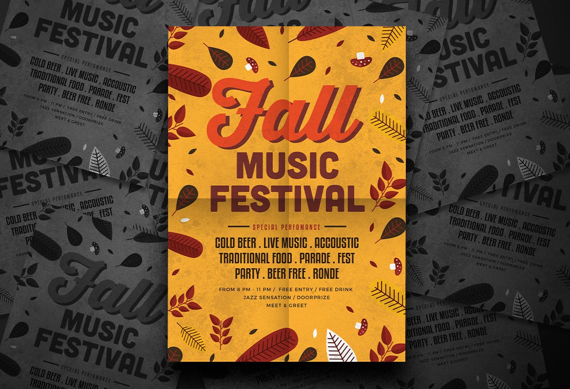 秋季主题音乐盛会海报传单设计PSD模板 Fall Music Flyer插图(2)