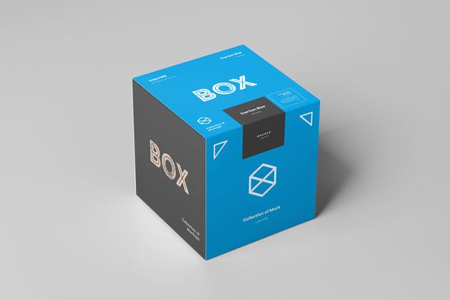 3D正方形纸箱包装样机 Carton Box Mockup 100x100x100 & Wrapper插图(2)