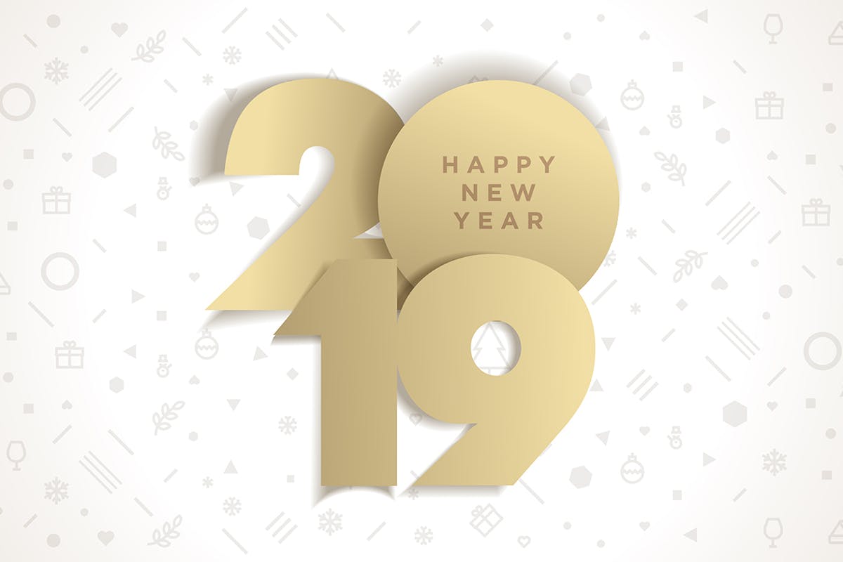 2019年数字主题新年贺卡海报设计模板 Happy New Year 2019插图
