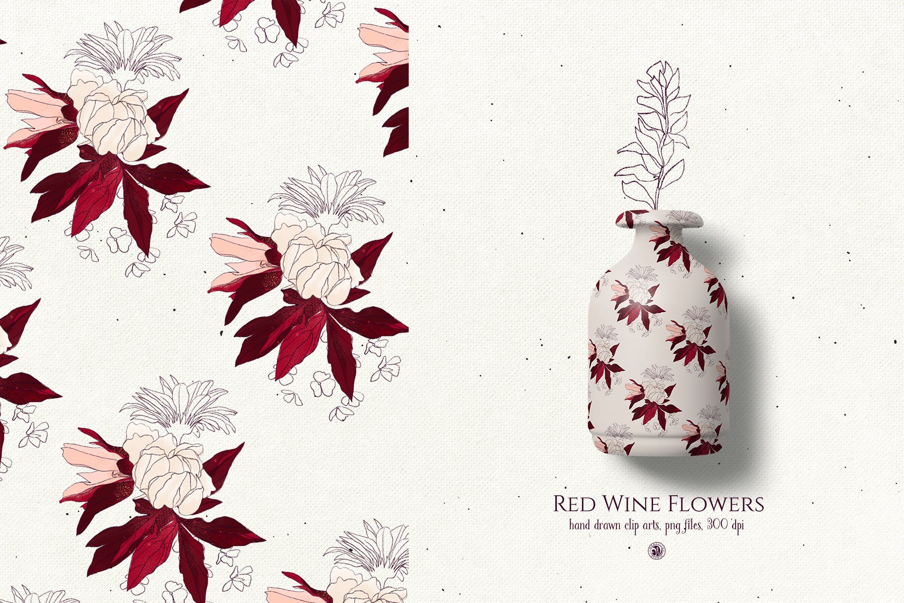 酒红色水彩手绘花卉PNG素材 Red Wine Flowers插图(3)