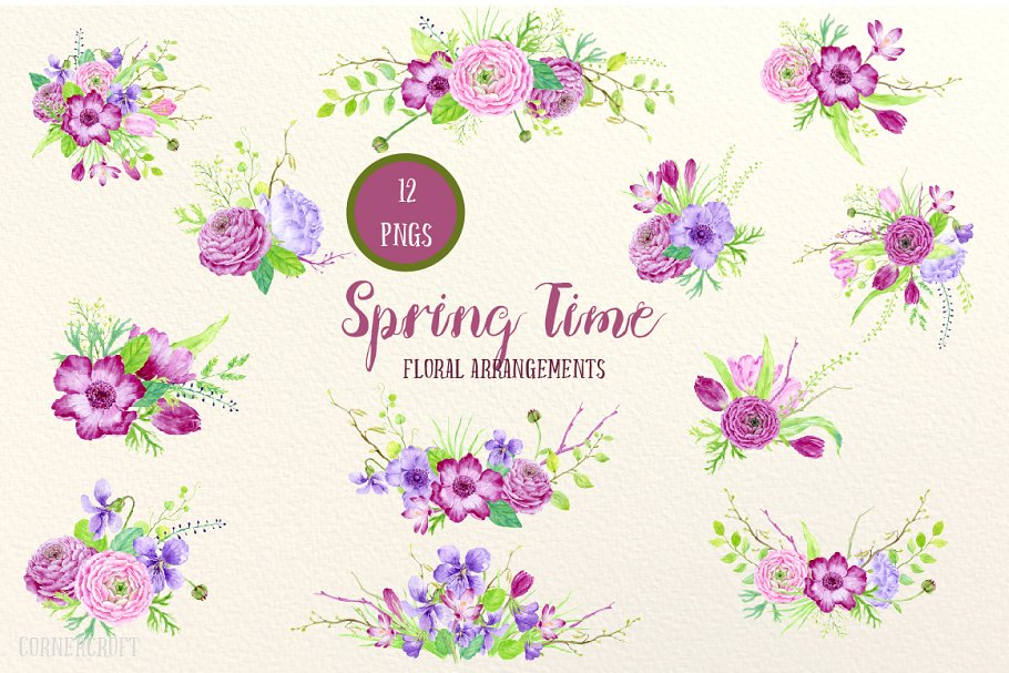 水彩插画设计师套装 Watercolor Design Kit Spring Time插图(2)