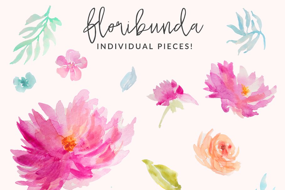 花束月季水彩花卉剪贴画 Floribunda Watercolor Flowers插图(1)