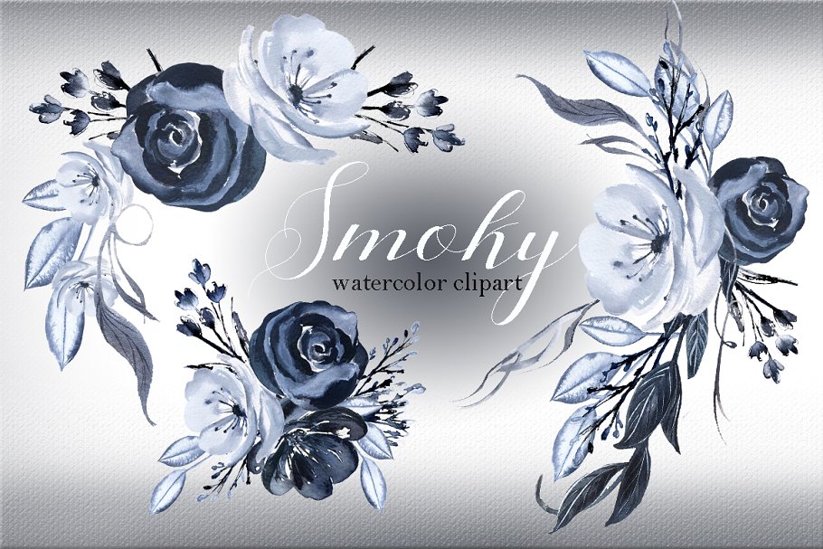 烟熏黑灰色水彩插花艺术图案 Smoky Black grey watercolors flowers插图(3)