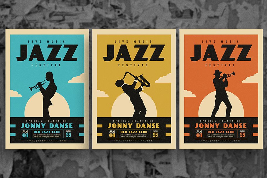 老式爵士乐人物剪影海报模板 Old Jazz Festival Series插图