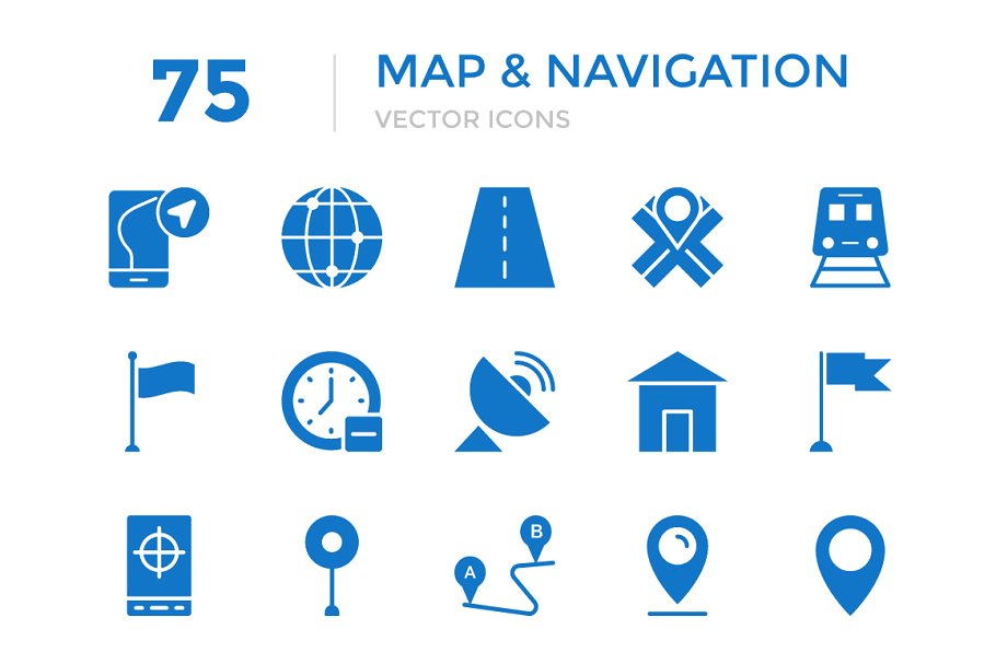 75款地图导航矢量图标 75 Maps and Navigation Vector Icons插图
