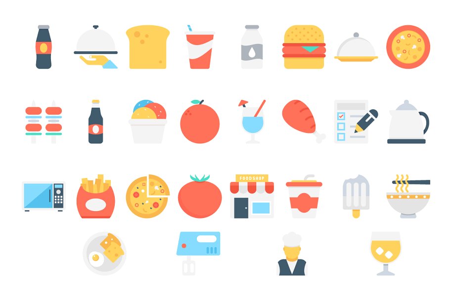 180枚美食食品主题扁平化设计图标下载 180 Flat Food Icons插图(4)