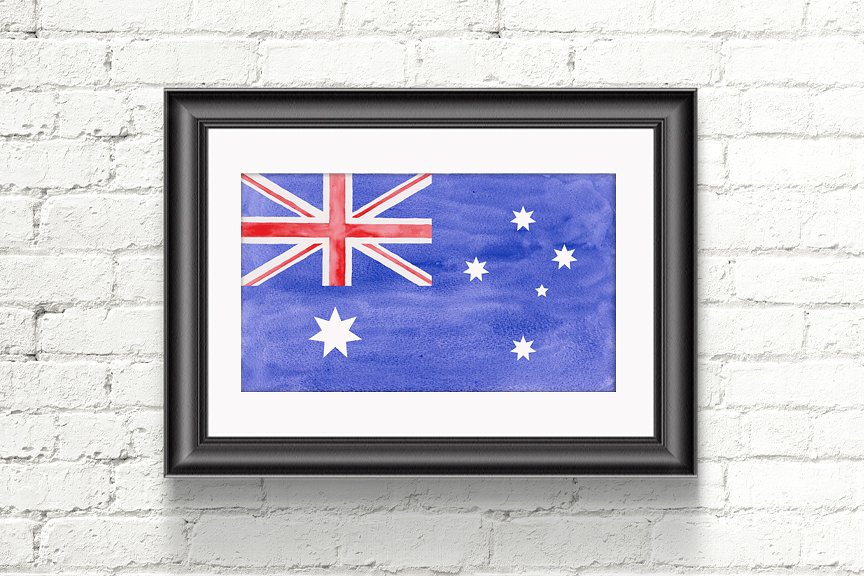 一枚水彩澳大利亚国旗 Watercolor Flag of Australia插图(1)