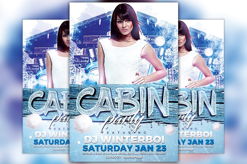 DJ音乐派对俱乐部活动传单模板 Cabin Party Flyer Template插图