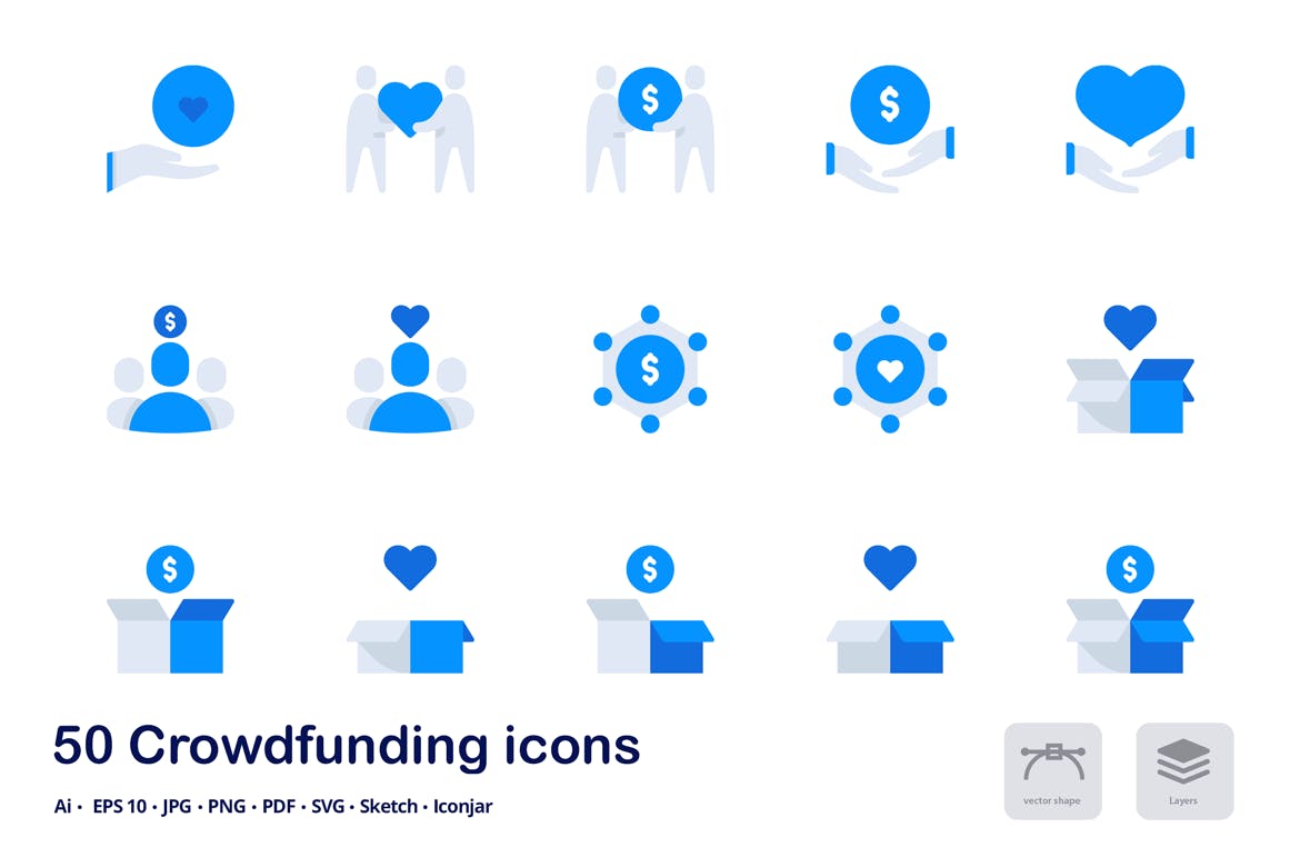 互联网众筹项目双色调扁平化矢量图标 Crowdfunding Accent Duo Tone Flat Icons插图(1)