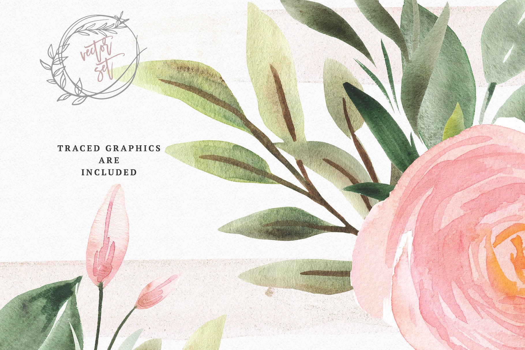 火烈鸟与鲜花矢量水彩插画 Watercolor Flamingo & Flowers插图(10)