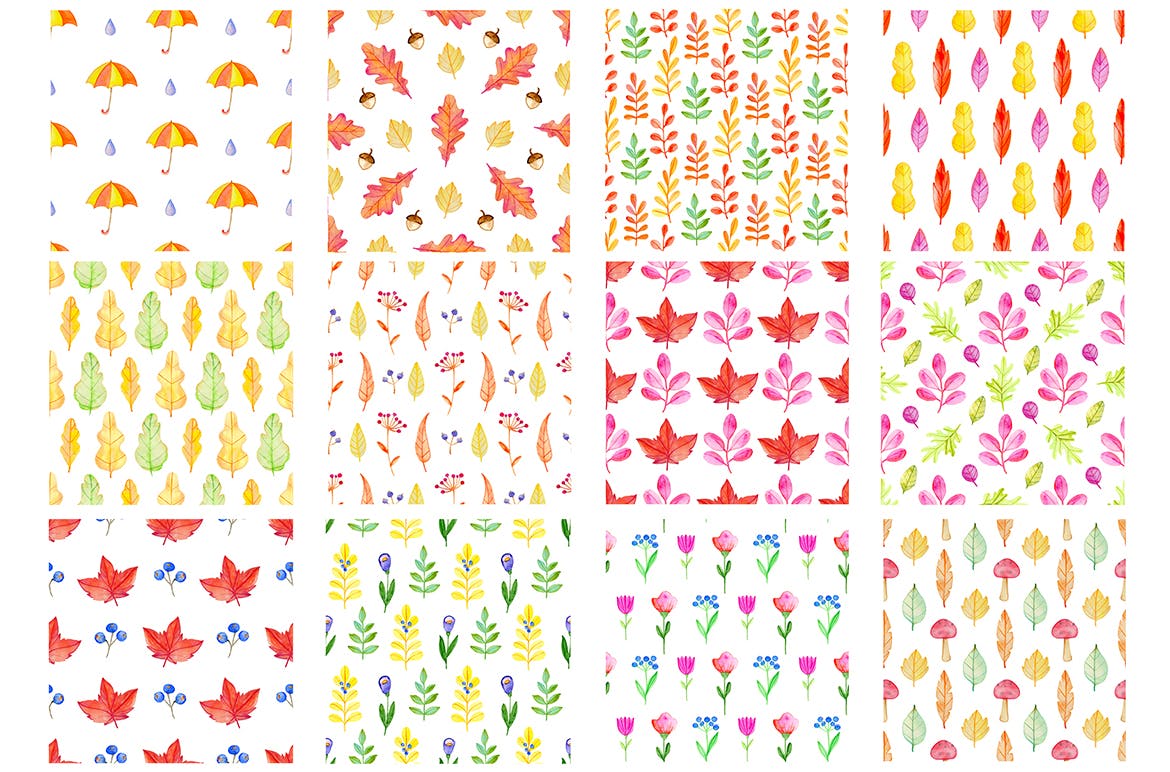 水彩手绘秋天花卉图案PNG素材 Fall Colors Watercolor Design Kit插图(7)