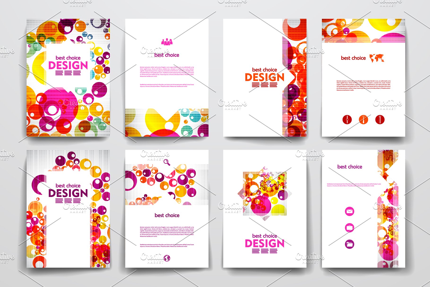 一套彩色抽象风格小册子模板  Colourful brochure templates插图