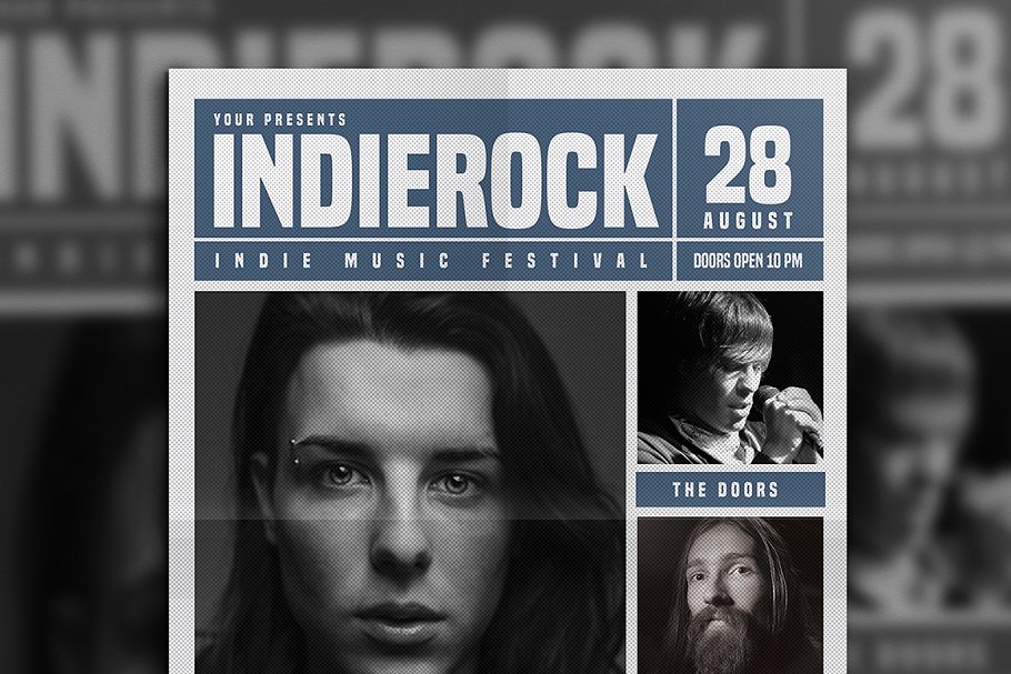 独立摇滚音乐报纸风格海报设计模板 Indie Rock Newspaper Style Flyer插图(3)
