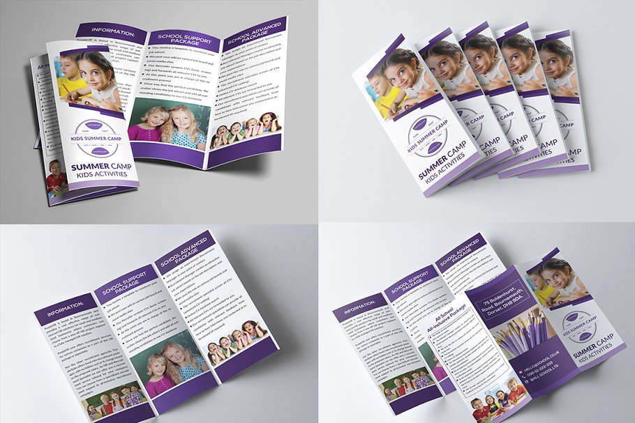学校教育机构三折页宣传册模板 School Trifold Brochure Bundle插图(2)