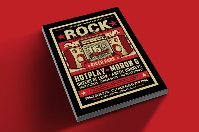 复古摇滚音乐派对活动海报模板 Rock Live in Concert插图(1)