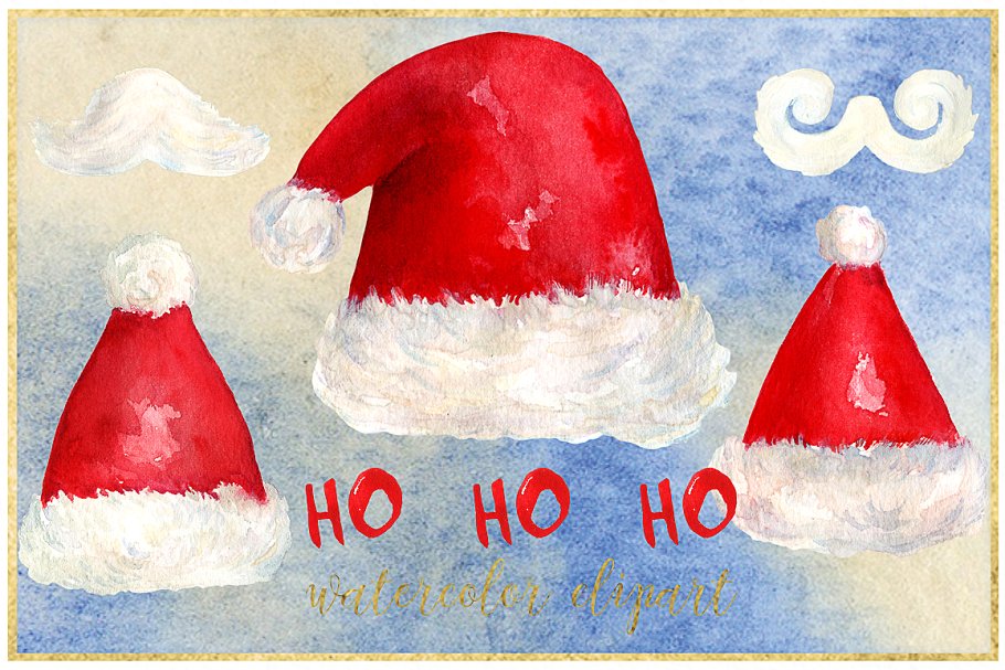 圣诞老人水彩单品 Santa hat. Christmas watercolor插图(4)