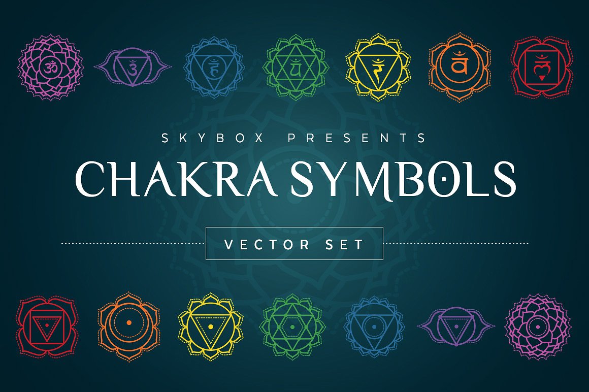 瑜伽精神文化符号矢量图形素材 Chakra Symbols Vector Set插图