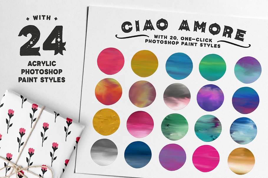 装饰英文字体+超过200手绘花卉装饰图形元素 Ciao Amore Decorative Font Kit插图(3)