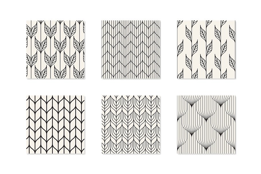 新艺术主义无缝图案花纹 Art Nouveau Seamless Patterns Set插图(1)