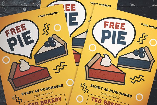 美食折扣促销海报传单设计模板 Free Pie Flyer插图(1)