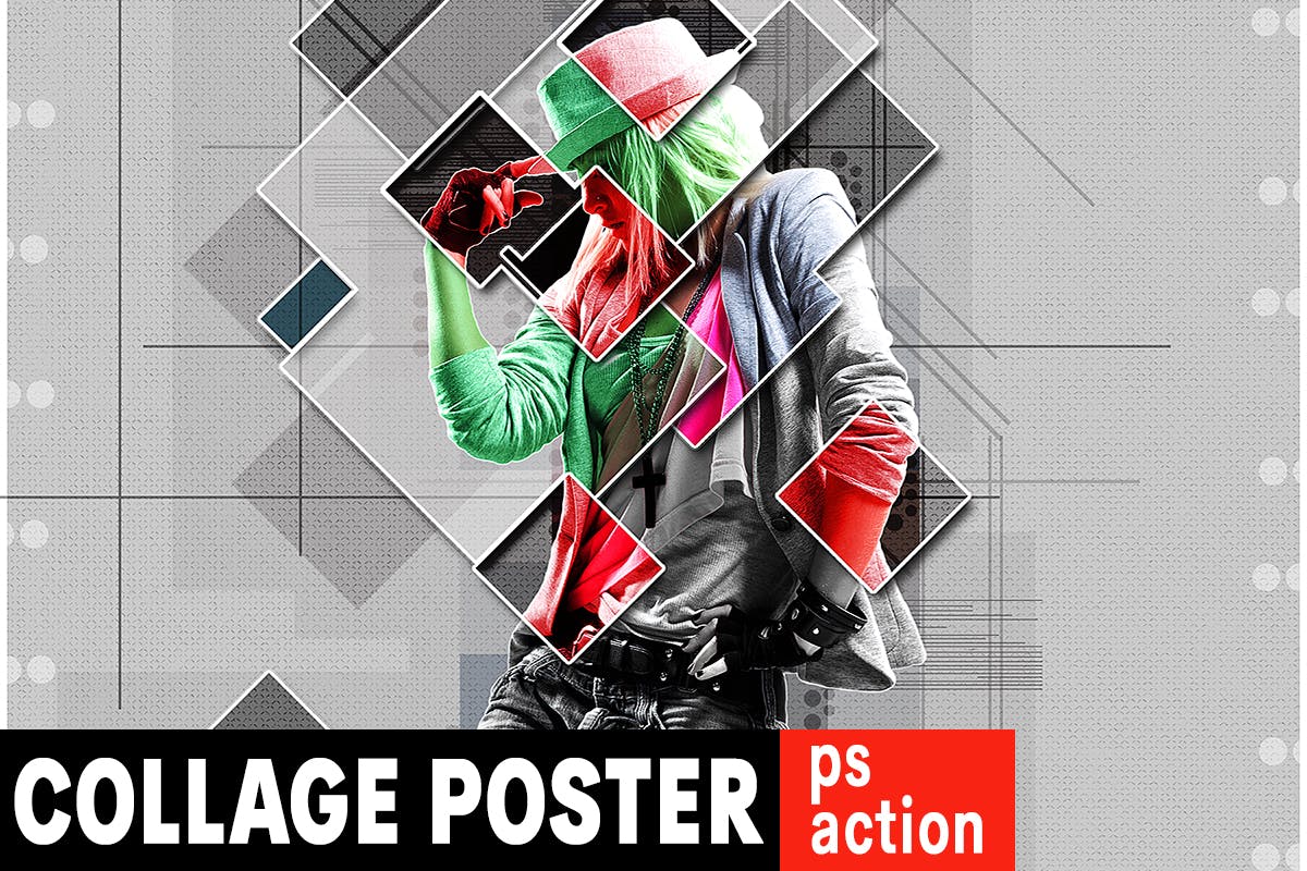 菱形拼贴设计风格海报效果生成PS动作 Collage Graphic Poster Photoshop Action插图