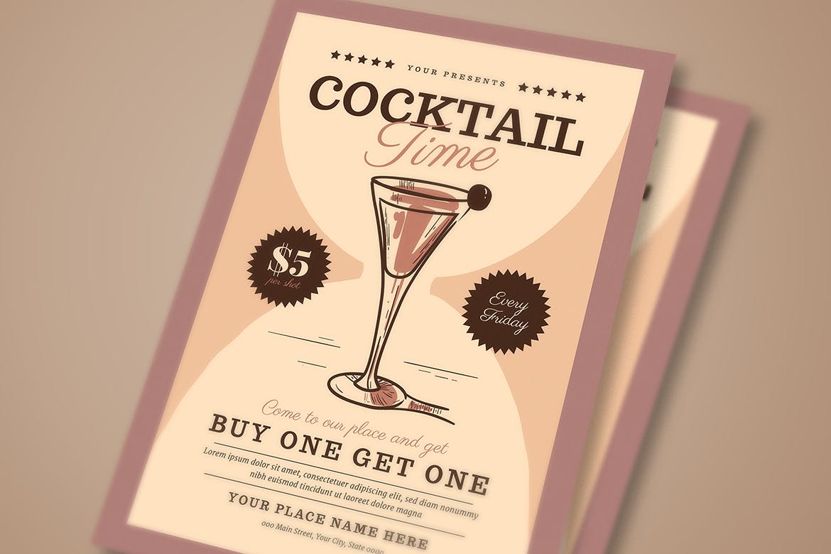 鸡尾酒酒会活动策划海报传单设计模板 Cocktail Time Flyer插图(2)