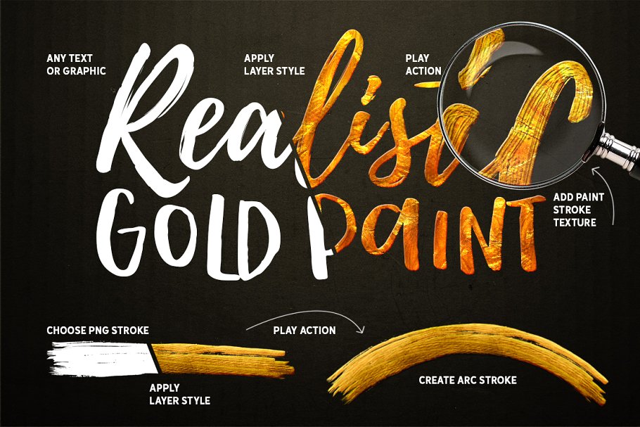 浮雕&扁平金属效果图层样式大合集 Gold Paint Effect for Photoshop插图(1)