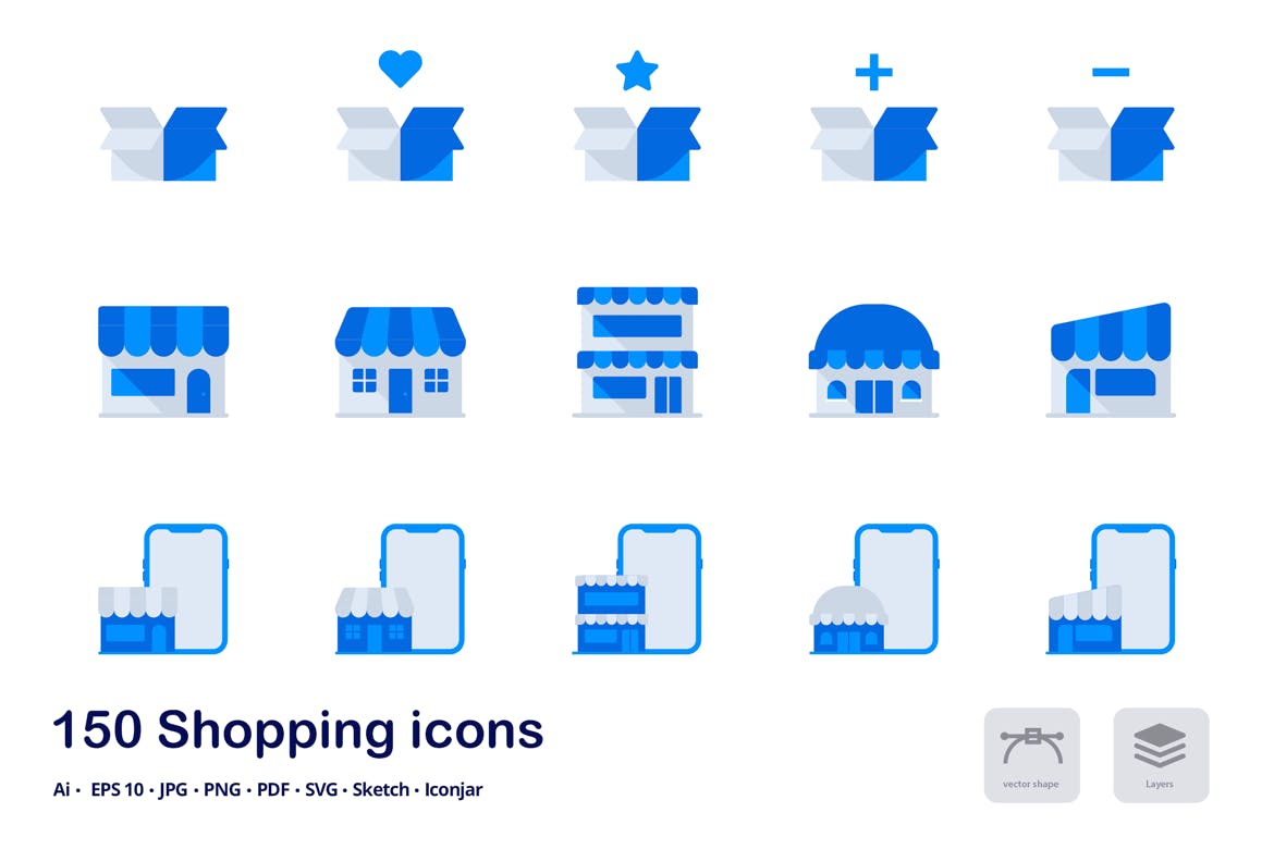150枚购物&电子商务主题双色调扁平化图标素材 Shopping and E-commerce Accent Duo Tone Icons插图(5)