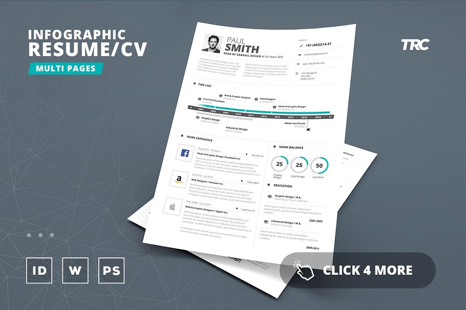 专业的两页信息图表简历模板 Infographic Resume/Cv Template Vol.5插图(1)