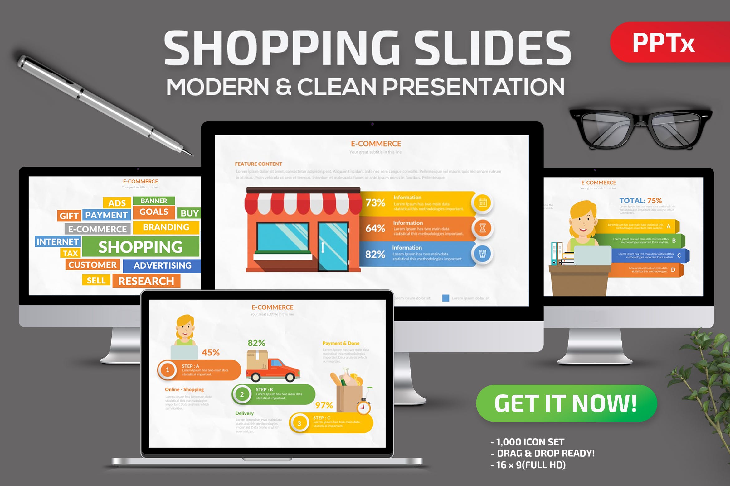 网上商城电子商务/大型商超规划方案PPT模板素材 Shopping Powerpoint Presentation插图