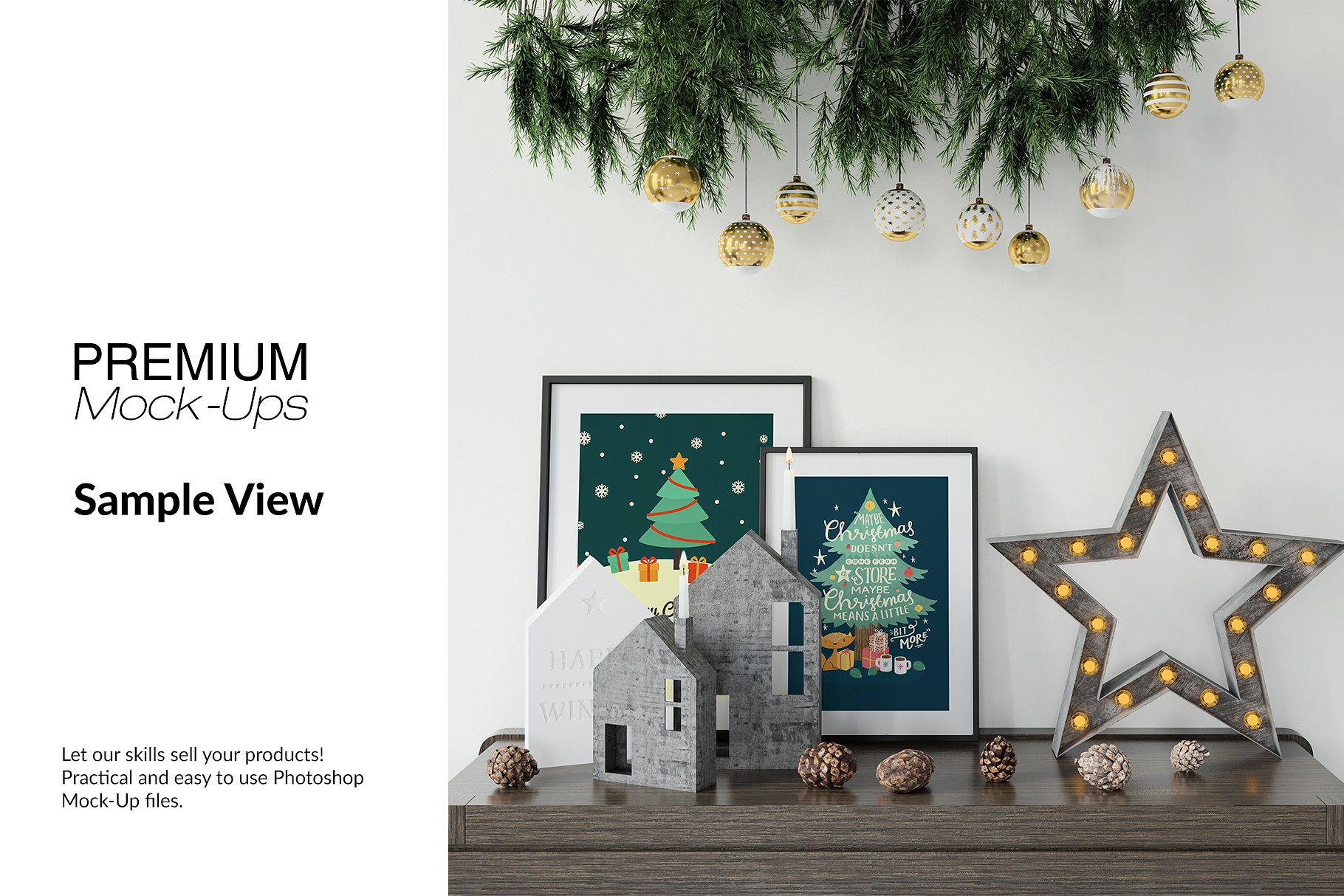 高品质的圣诞节画框框架和墙壁装饰展示样机 Christmas Frames & Wall Set [psd,jpg]插图(14)