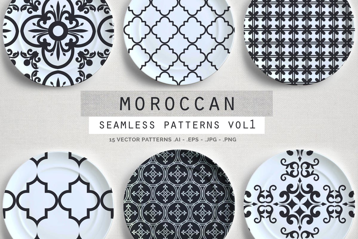 摩洛哥风格无缝矢量印花图案vol1 Moroccan Style seamless vector patterns vol1插图