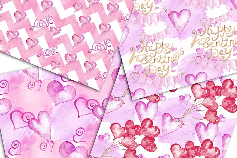 情人节元素纸张图案素材 Valentine’s Day Digital Paper Pack插图(4)