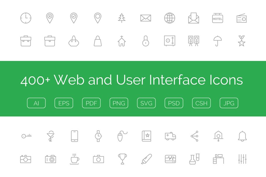 400多个网站用户交互界面图标  400+ Web and User Interface Icons插图