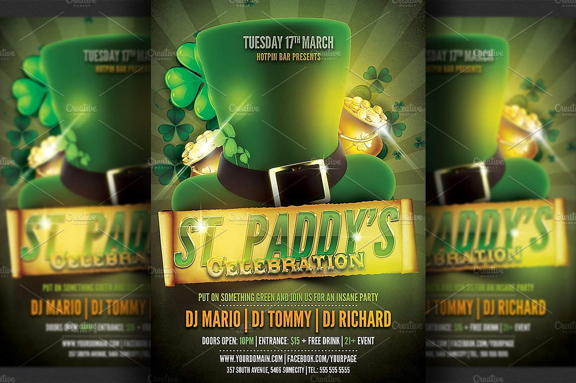 酒吧活动或夜总会派对传单模板  Saint Patrick’s Party Flyer Template插图