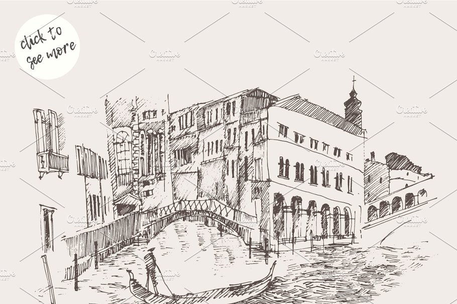 威尼斯素描剪影画 Set of sketches of Venice插图(1)