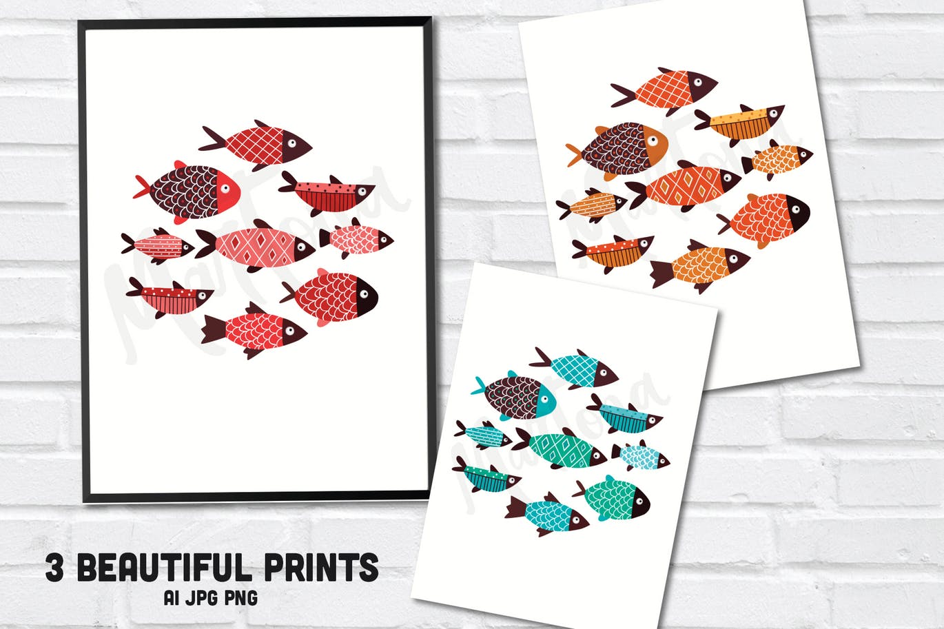 手绘鱼图案矢量图形设计素材 Fishes插图(2)