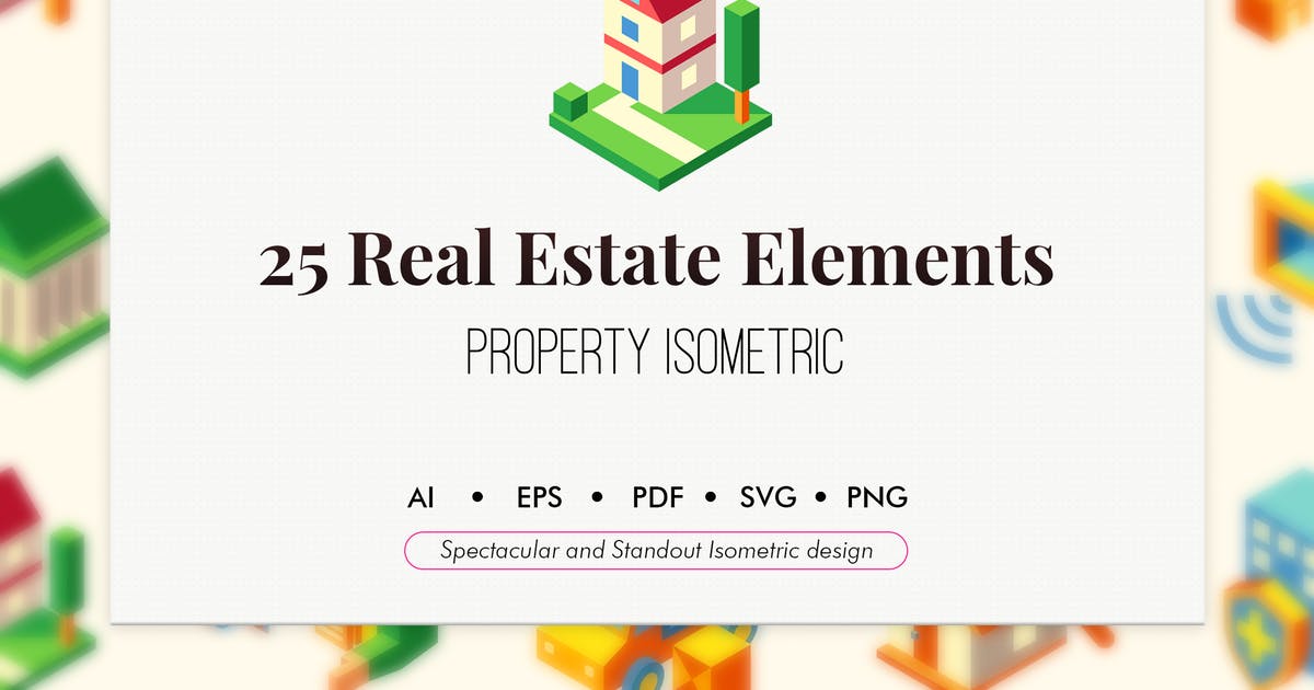 25枚楼盘销售租赁房地产主题图标素材 25 Real estate isometric elements插图