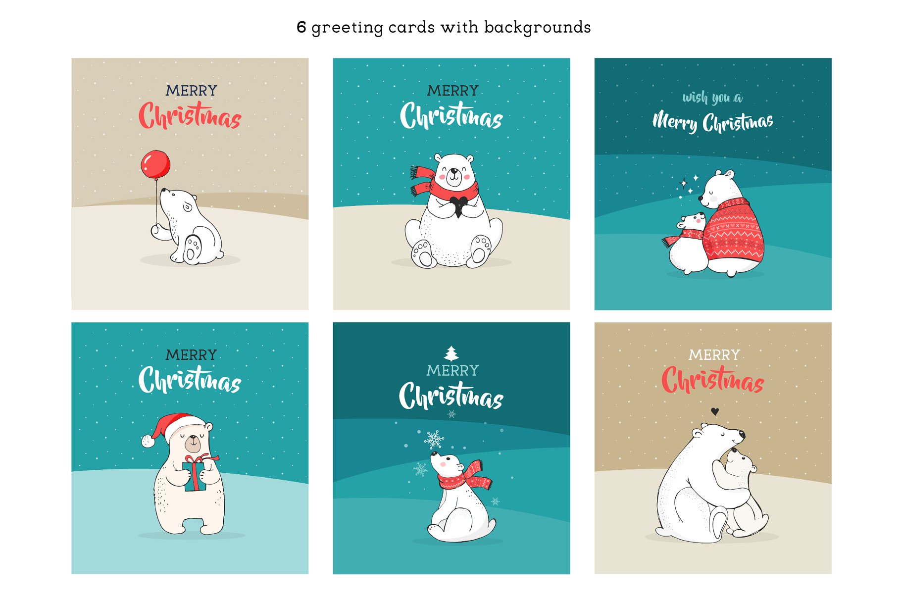 北极熊圣诞主题插画素材 Polar Bears, Christmas illustrations插图(5)