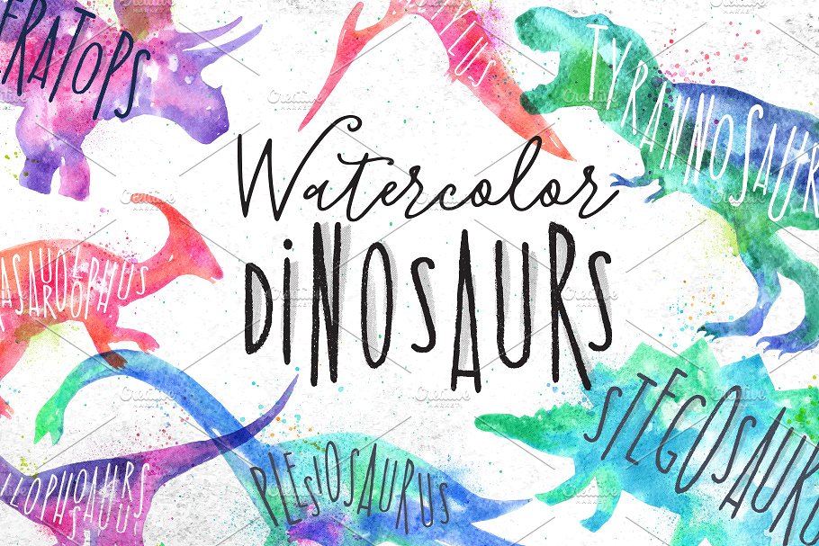 水彩画恐龙剪贴画 Watercolor Dinosaurs插图