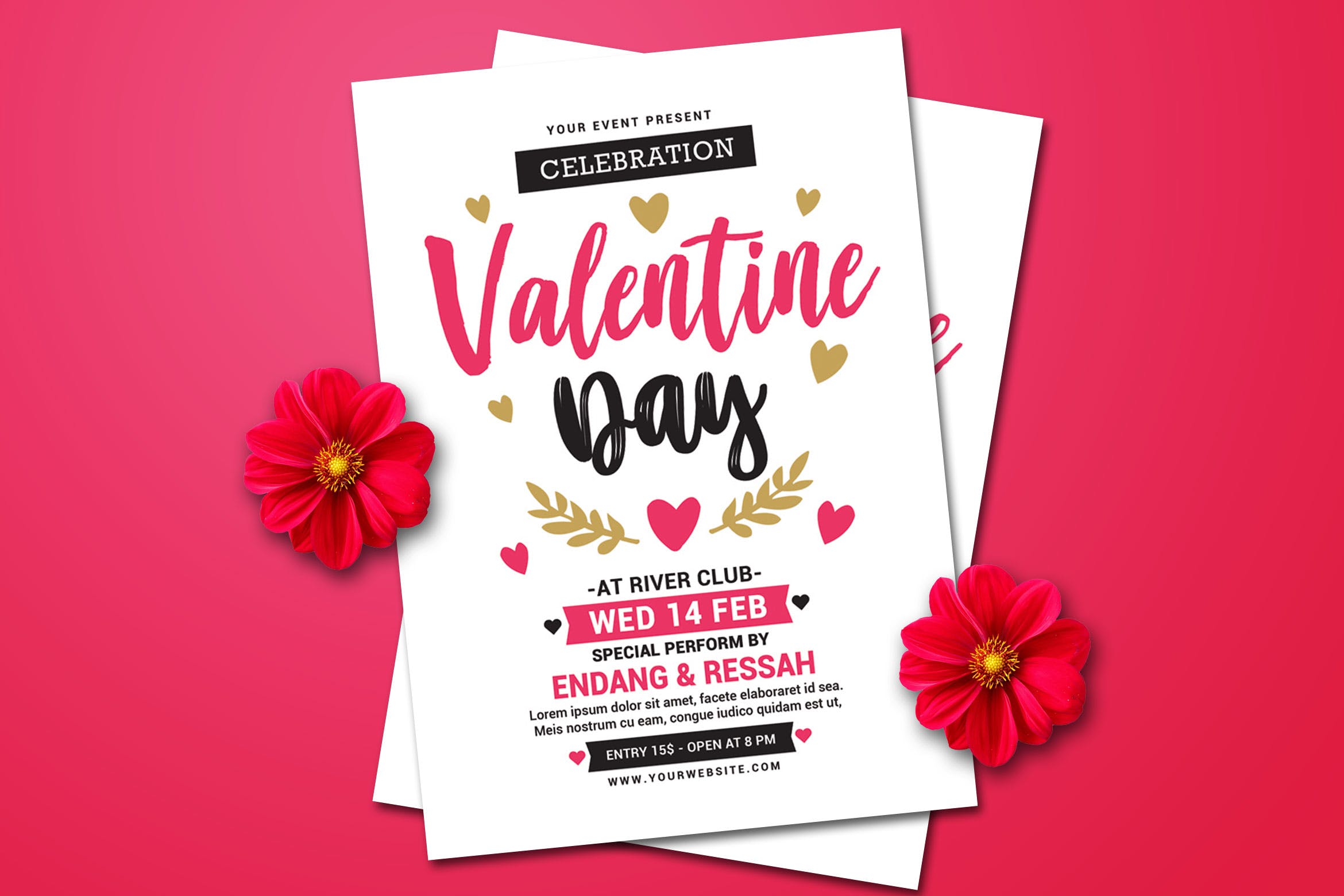 简约设计风格情人节主题海报传单模板 Valentine Day Celebration插图