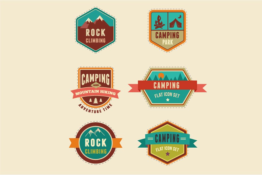 露营和徒步扁平风格矢量图标图形集 Camping & Hiking flat icon set插图(3)