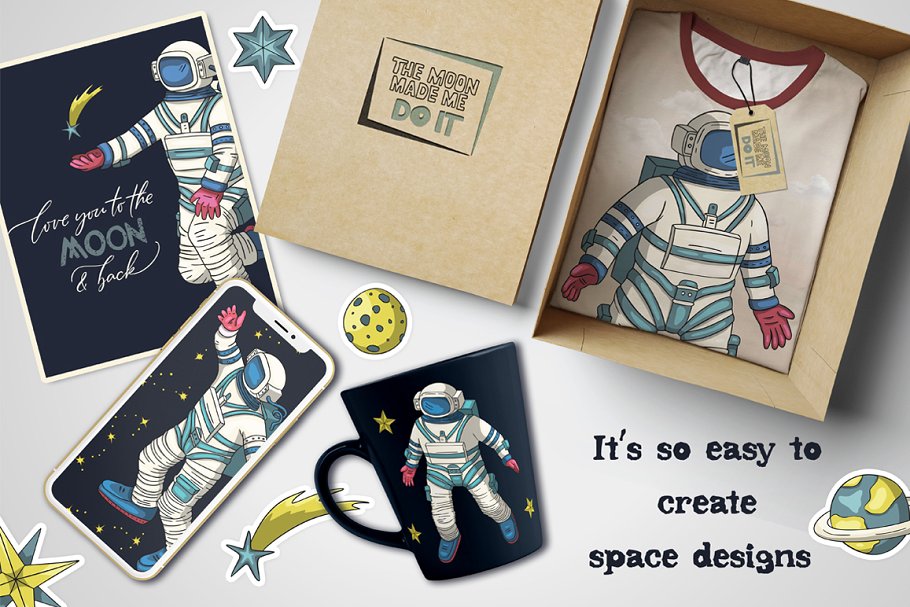 多元素的太空宇航员剪贴画集插图(1)