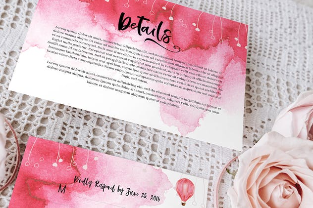 粉红水彩纹理婚礼请柬套装 Colour me pink wedding invitation set插图(3)