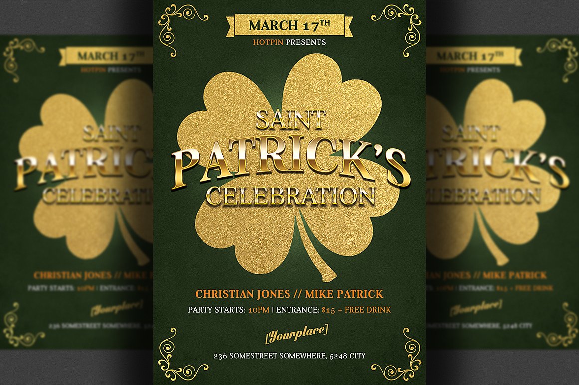 圣帕特里克节派对活动传单模板 Saint Patrick’s Day Flyer Template插图