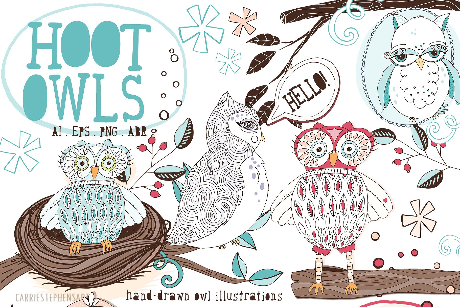 可爱猫头鹰矢量剪切画素材 Cute Owl Graphics Set插图(9)