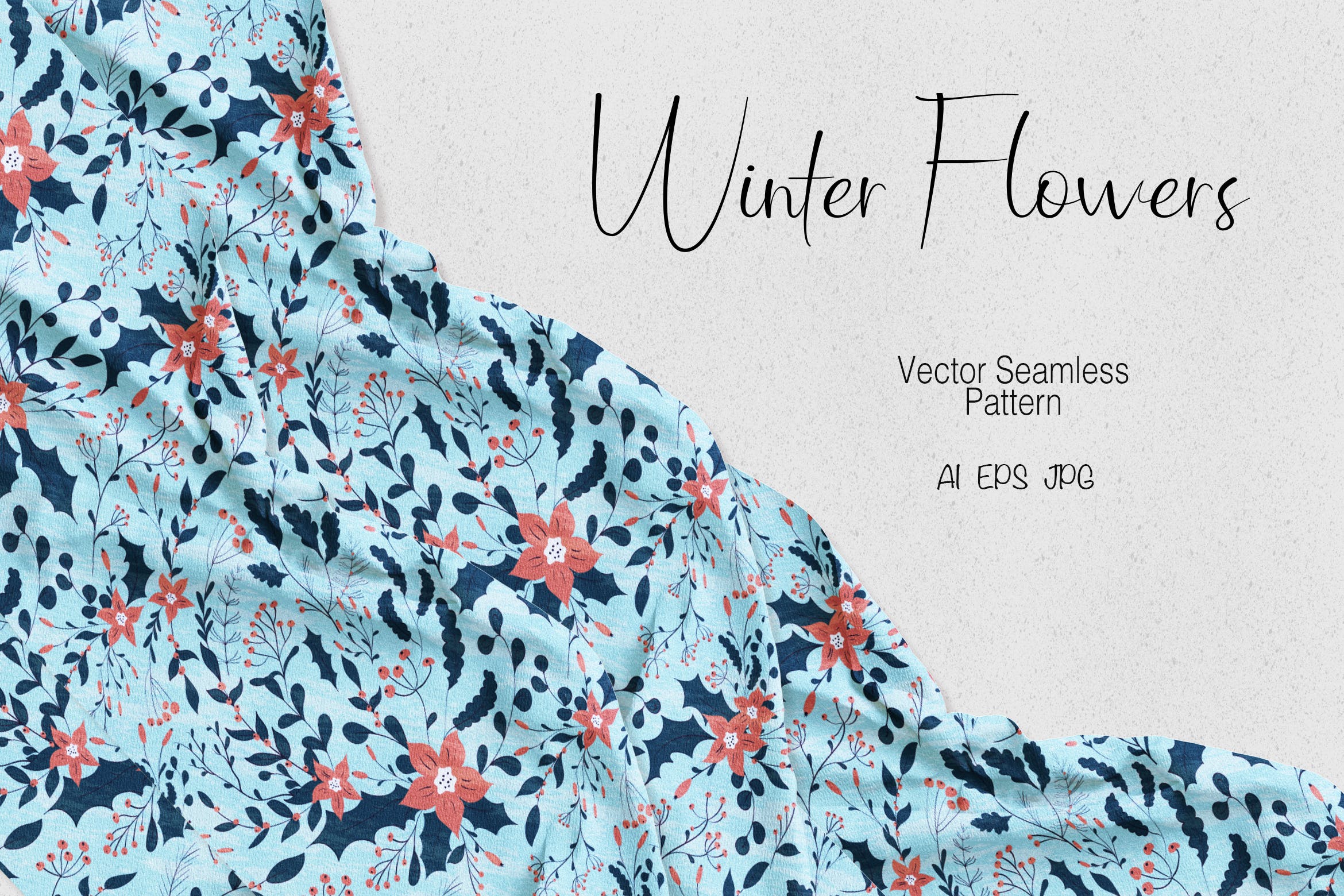 冬天花卉手绘图案纹样背景素材 Winter Flowers插图